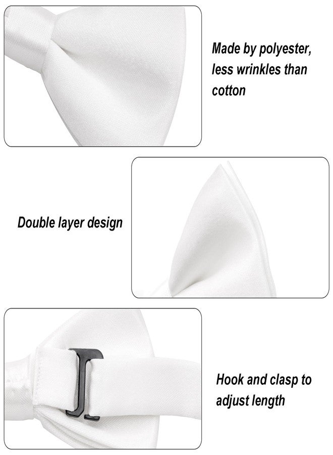 Bskifnn Kids Bow Ties Solid Color Satin Bow Tie for Child Boys Toddlers Wedding Party Dress up (White, kids) - Image 3